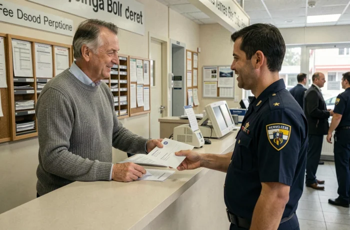 Homme envoyant une feuille de soin Pacifica dans un bureau de poste