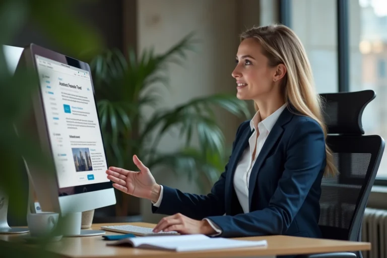Femme professionnelle travaillant sur la conception d'un site internet dans un bureau moderne
